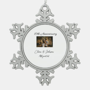 Wedding Anniversary add name year image text coule Snowflake Pewter Christmas Ornament