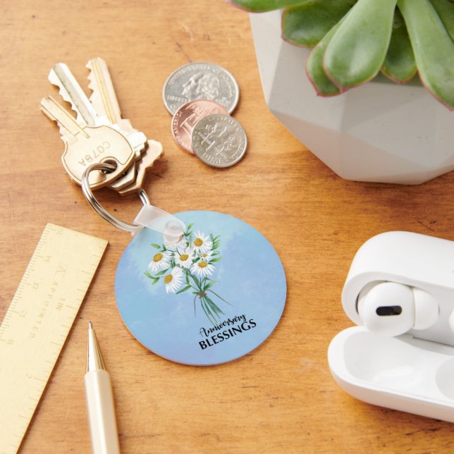 Wedding Anniversary Blessings Bouquet of Daisies Keychain (Desk)