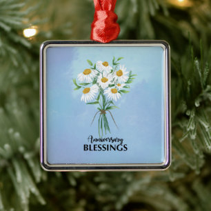 Wedding Anniversary Blessings Bouquet of Daisies Metal Ornament
