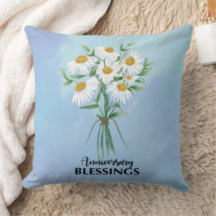 Wedding Anniversary Blessings Bouquet of Daisies Throw Pillow