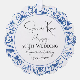 Wedding Anniversary Bleu Florals Ornament Card