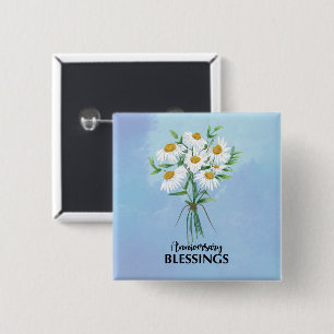 Wedding Anniversary Bouquet of Daisies Blessings 2 Inch Square Button