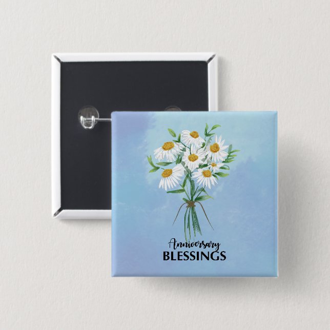 Wedding Anniversary Bouquet of Daisies Blessings 2 Inch Square Button (Front & Back)