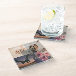 Wedding Anniversary Bride and Groom Photo Collage Glass Coaster