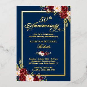 Wedding Anniversary Burgundy Floral Real Gold