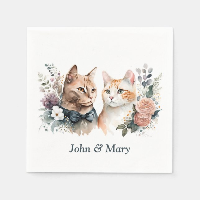 Wedding Anniversary Cats On White Napkin (Front)