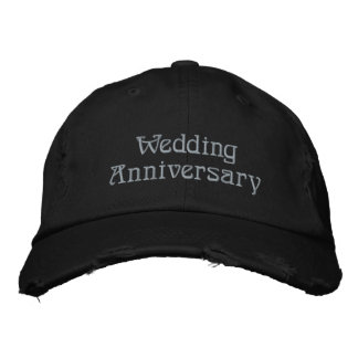 Wedding Anniversary Classic Black Distressed-Hat  Embroidered Hat