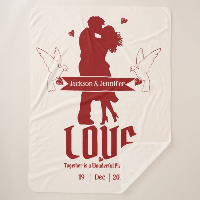 Wedding Anniversary Customizable Gift Sherpa Blanket (Front)