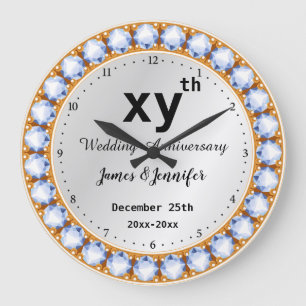 Wedding Anniversary diamond Custom years & names Large Clock