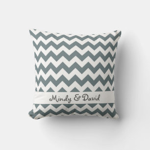 Wedding Anniversary Gift Grey Chevron Stripe Throw Pillow