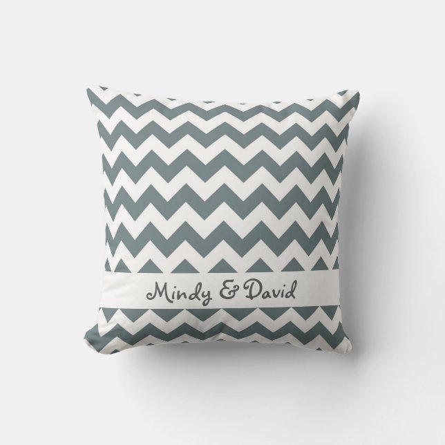 Wedding Anniversary Gift Grey Chevron Stripe Throw Pillow (Front)