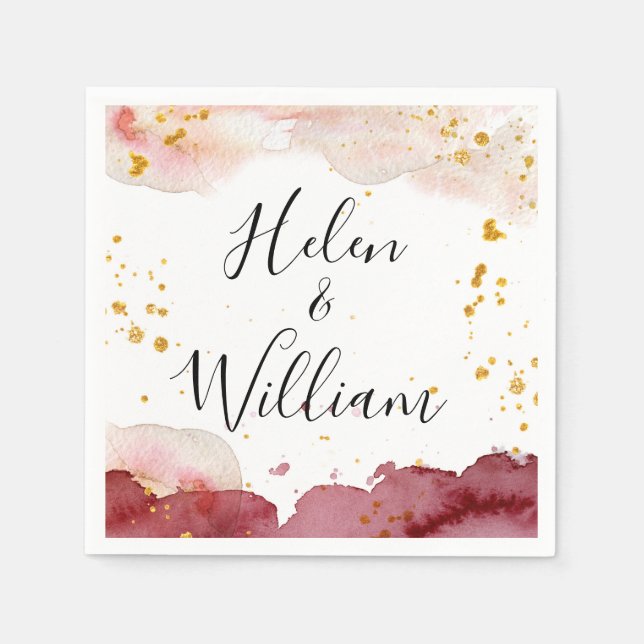 Wedding Anniversary Gold and Burgundy Napkin (Front)