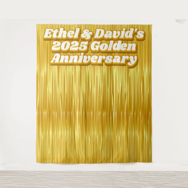 Wedding Anniversary Gold Faux Streamer Backdrop Tapestry (Front)