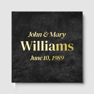 Wedding Anniversary Gold On Black Leather Guest Book
