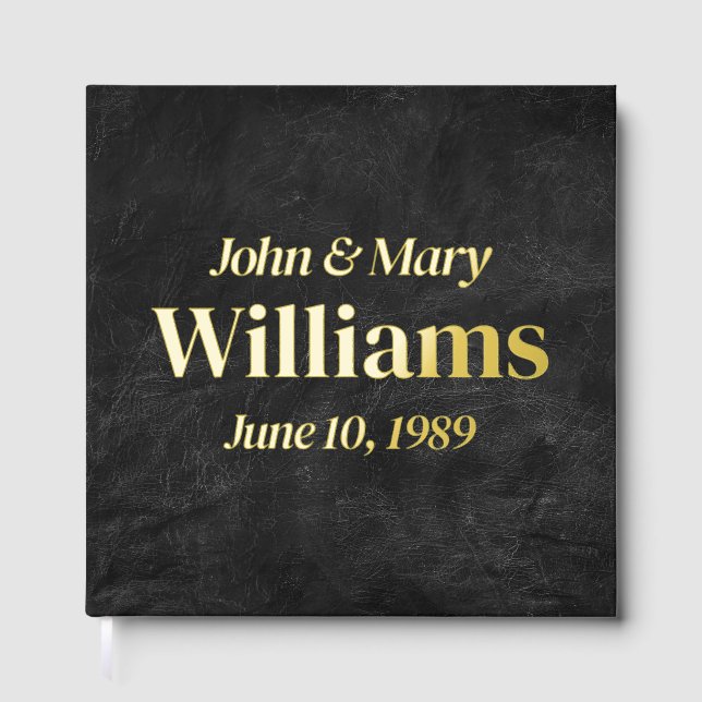 Wedding Anniversary Gold On Black Leather Guest Book (Front)