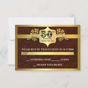Wedding Anniversary golden RSVP cards
