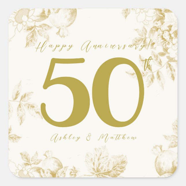 Wedding Anniversary golden vintage custom script Square Sticker (Front)