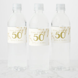 Wedding Anniversary golden vintage custom script Water Bottle Label