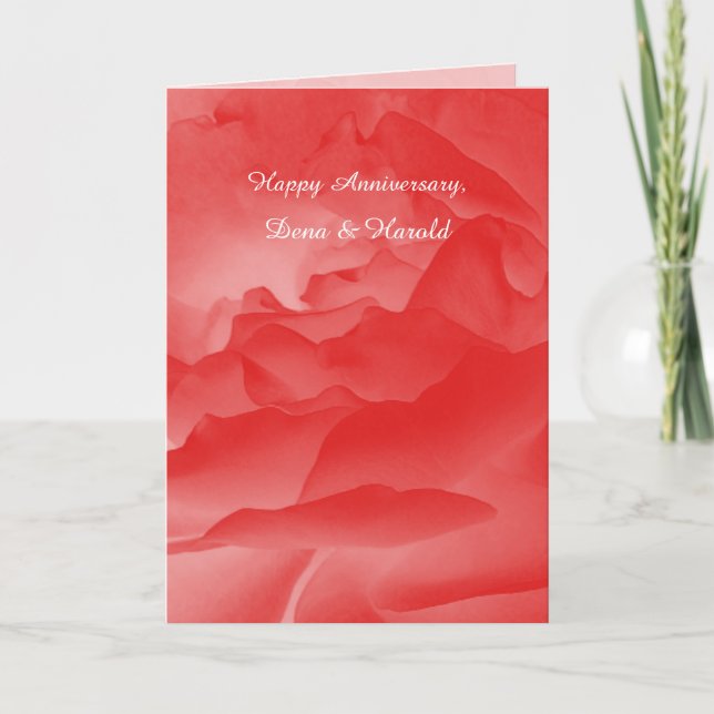 Wedding Anniversary Greeting Card Coral Pink Rose (Front)