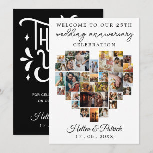 Wedding Anniversary Heart Photo Collage Modern Invitation