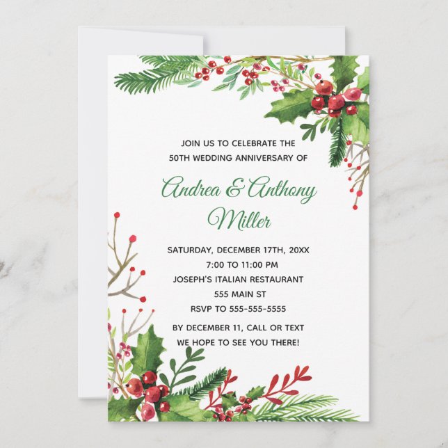 Wedding Anniversary Invitation Botanical Floral (Front)