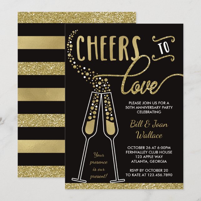Wedding Anniversary Invitation, Faux Glitter Invitation (Front/Back)