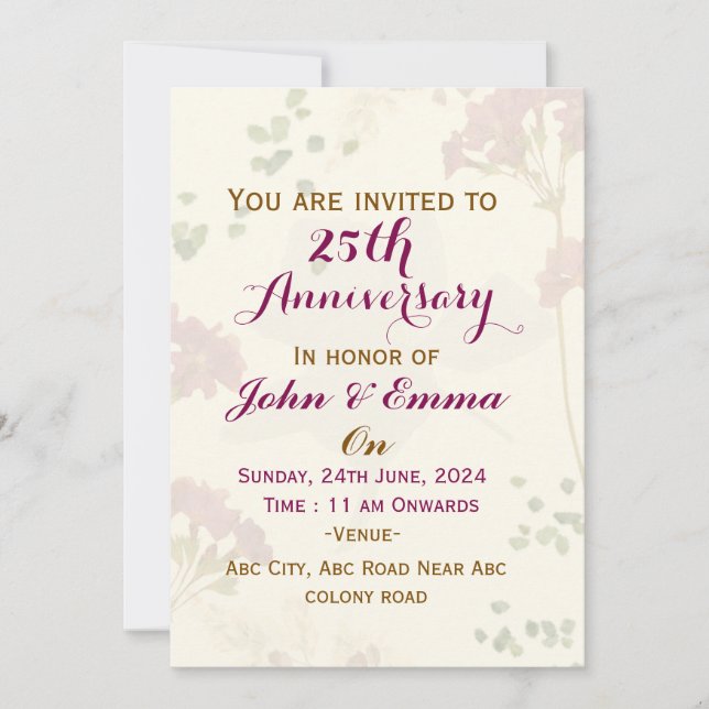 Wedding Anniversary Invitations  (Front)