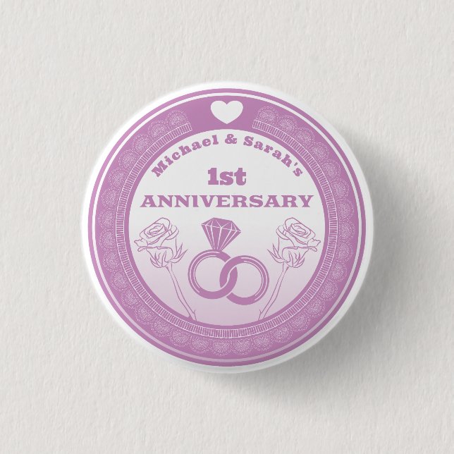 Wedding anniversary Lace look change the year 1 Inch Round Button (Front)