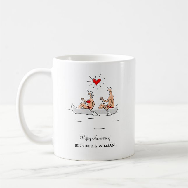 Wedding Anniversary Married Couple Heart Canoe Coffee Mug (Left)