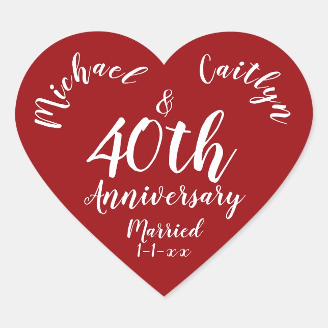 Wedding Anniversary Party Personalized Date Heart Sticker (Front)
