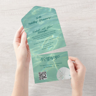 Wedding Anniversary Party Sand Dollar QR code All In One Invitation