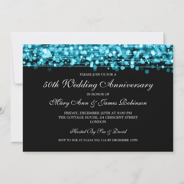 Wedding Anniversary Party Sparkles Turquoise Invitation (Front)