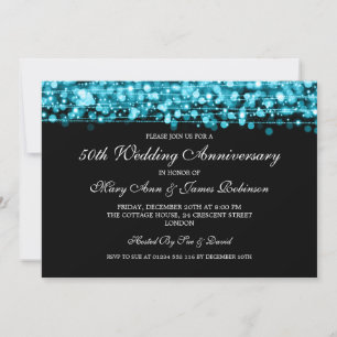 Wedding Anniversary Party Sparkles Turquoise Invitation