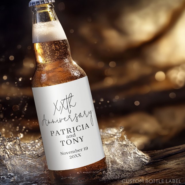 Wedding Anniversary Personalized BW Modern Beer Bottle Label (Custom Party Beer Label - Wedding Anniversary)