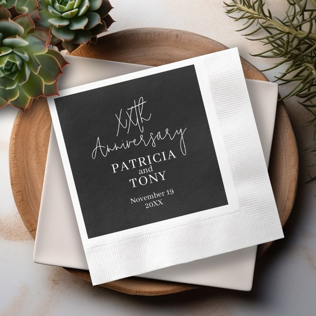 Wedding Anniversary Personalized BW Modern Napkin (Anniversary Napkins)