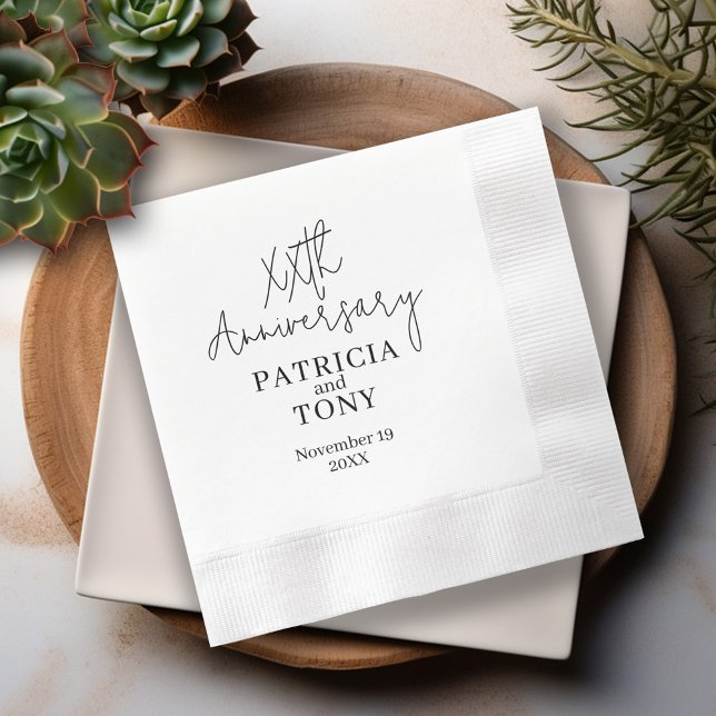 Wedding Anniversary Personalized BW Modern Napkin (Modern Anniversary Napkins - Personalize with the year and names - black and white)