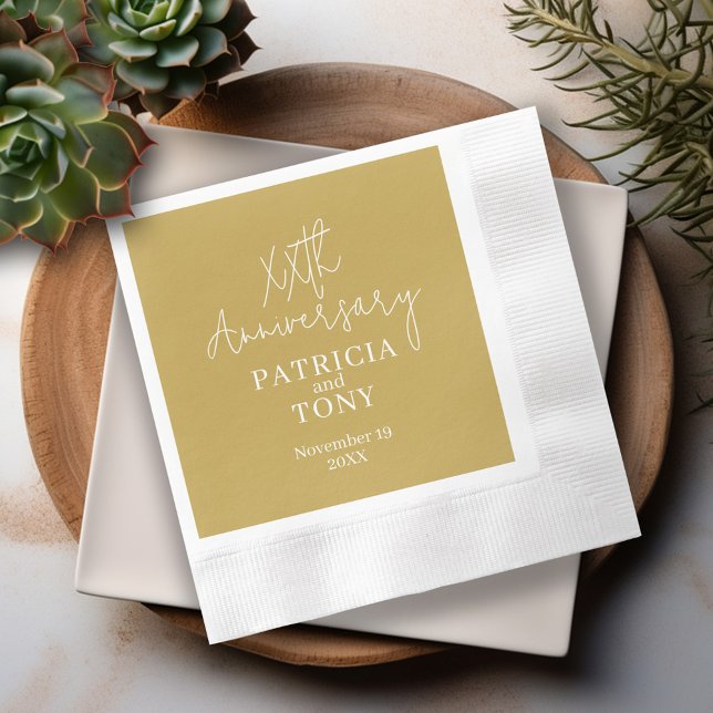 Wedding Anniversary Personalized - Gold Modern Napkin (Modern Anniversary Napkins - Personalize with the year and names - 50th Anniversary Napkins in Gold)