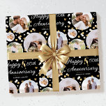 Wedding Anniversary Photo Collage Elegant Ecru Wrapping Paper<br><div class="desc">Celebrate a golden wedding anniversary in style with a custom photo gift wrap! This elegant design features 5 circle-shaped photos, surrounded by confetti, hearts and champagne glasses to toast the occasion. Personalize the template with the wedding anniversary year and the names of the couple—perfect for milestone anniversaries, including 1st, 5th,...</div>