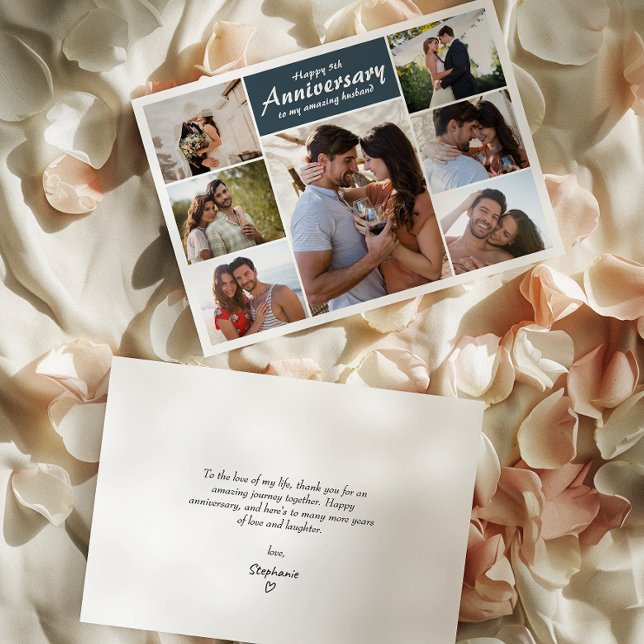 Wedding Anniversary Photo | Collage Greeting Card (Capture cherished memories and express heartfelt love in one beautifully crafted card.)