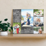 Wedding Anniversary Photo Collage Grey Wood Look Canvas Print<br><div class="desc">Wedding Anniversary stretched canvas which you can personalize for any years and 5 of your favourite pictures. The wording reads "# years in to our happy ever after" and the template is set up ready for you to add the anniversary year, your name and date established. The design has a...</div>