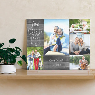 Wedding Anniversary Photo Collage Grey Wood Look Canvas Print
