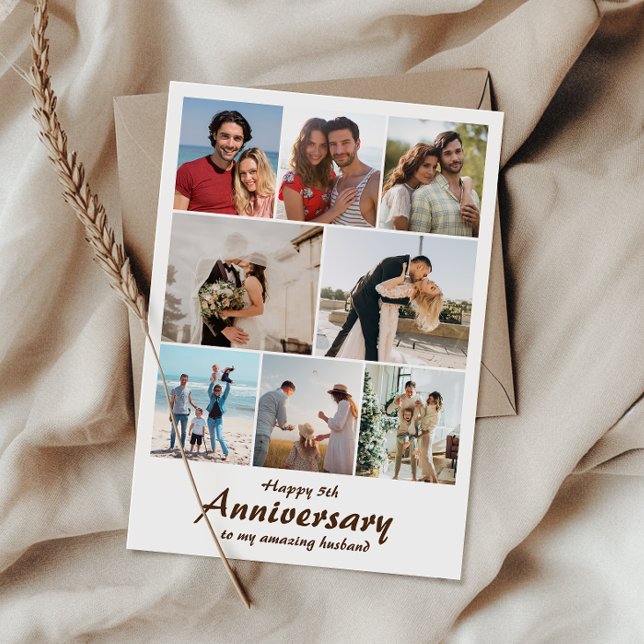 Wedding Anniversary Photo | Collage Personalized Card (Capture cherished moments and heartfelt love in one beautiful wedding anniversary card.)