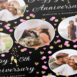 Wedding Anniversary Photo Collage Pink Black Gold Wrapping Paper<br><div class="desc">Make your anniversary gift extra special with this unique wrapping paper, ready for you to personalize with five of your favourite photos, the wedding anniversary year and couple's names. This fun and stylish design features confetti hearts and Champagne glasses and comes in pink and white, with faux gold elements on...</div>