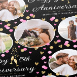 Wedding Anniversary Photo Collage Pink Black Gold Wrapping Paper<br><div class="desc">Personalize your gift wrap for an extra special anniversary gift. An editable template, with five of your own photos, the wedding anniversary year and the names of the couple. This elegant and stylish design features confetti hearts and Champagne glasses and comes in pink and white, with faux gold elements on...</div>