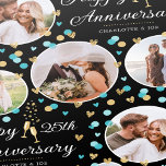 Wedding Anniversary Photo Collage Teal Black Gold Wrapping Paper<br><div class="desc">Make your anniversary gift extra special with this unique wrapping paper, ready for you to personalize with five of your favourite photos, the wedding anniversary year and couple's names. This fun and stylish design features confetti hearts and Champagne glasses and comes in teal blue-green and white, with faux gold elements...</div>