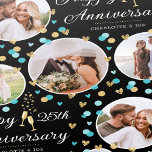 Wedding Anniversary Photo Collage Teal Black Gold Wrapping Paper<br><div class="desc">Personalize your gift wrap for an extra special anniversary gift. An editable template, with five of your own photos, the wedding anniversary year and the names of the couple. This elegant and stylish design features confetti hearts and Champagne glasses and comes in teal blue-green and white, with faux gold elements...</div>