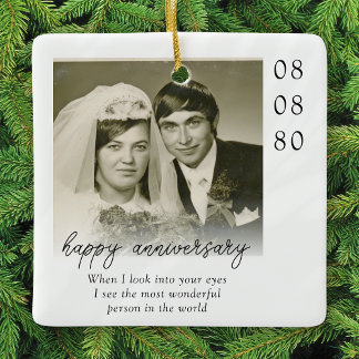 Wedding Anniversary Photo Heartfelt Message Ceramic Ornament