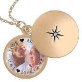 Wedding Anniversary Photo Initials and Year Gold Plated Necklace (Front)