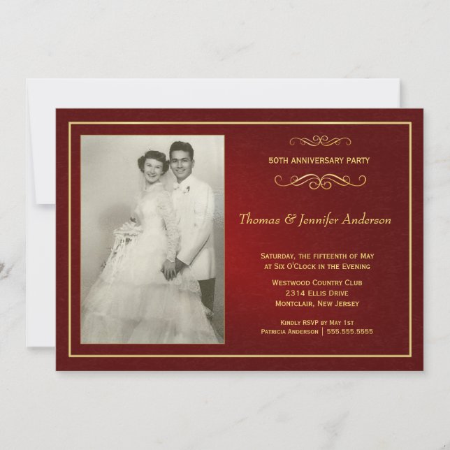 Wedding Anniversary Photo Invitations - 50th (Front)