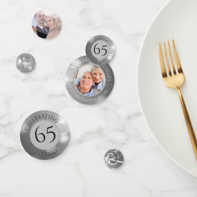 Wedding Anniversary Photo Silver Custom Confetti (Group)